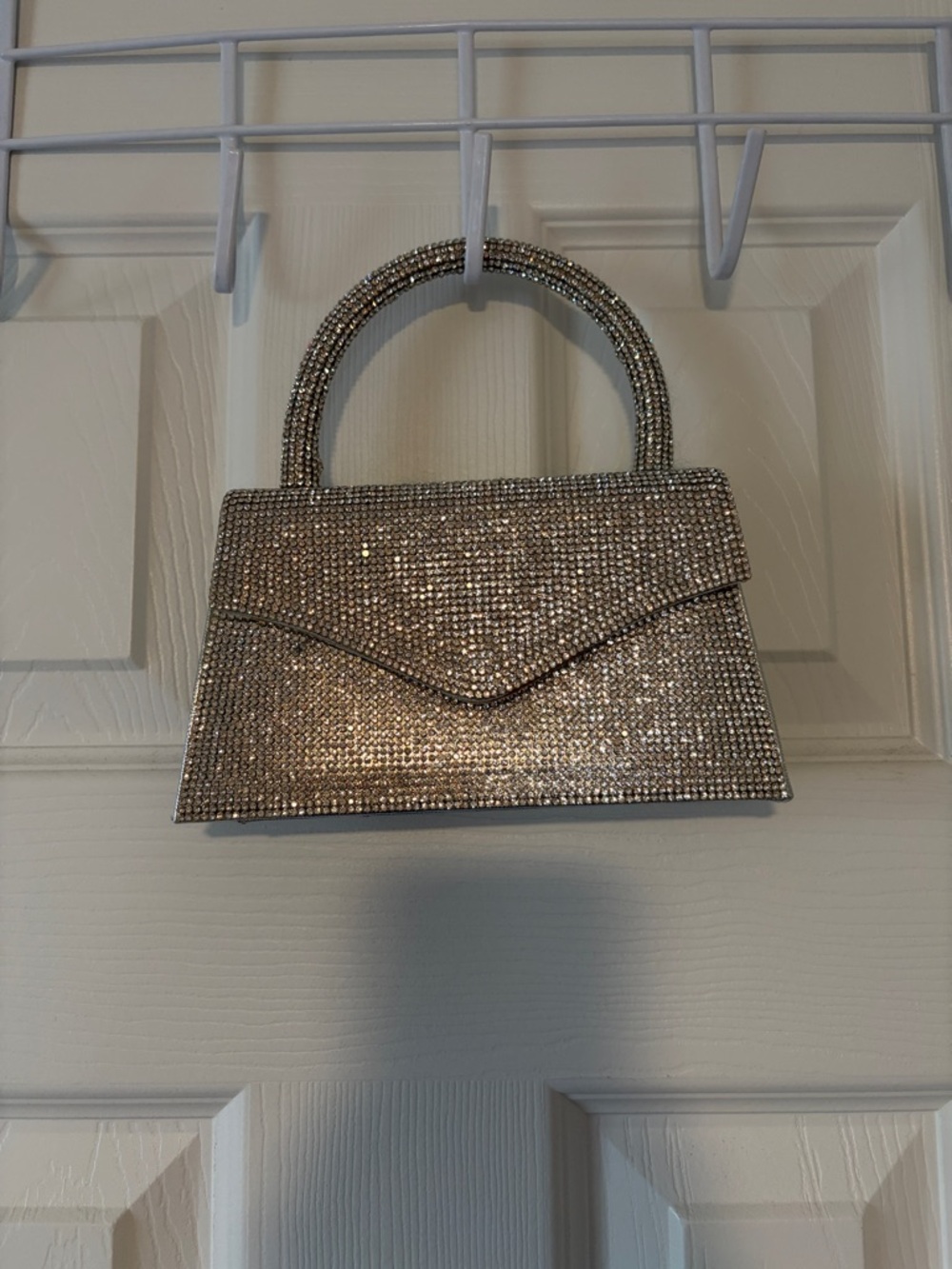 Crystal-Embellished Silver Evening Top-Handle Bag